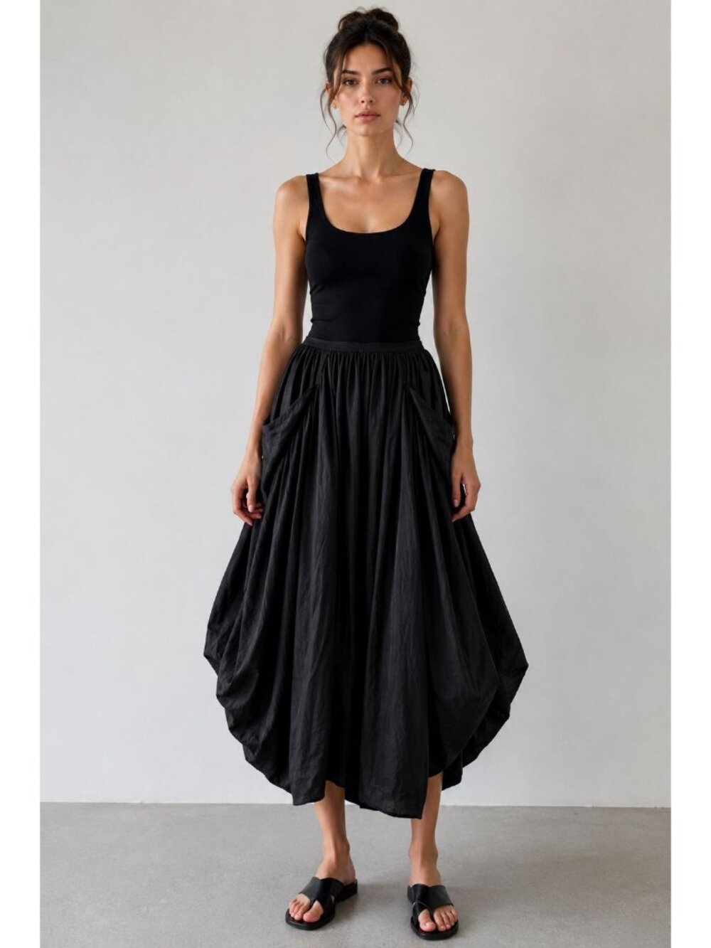 NWT $2288 Limi Feu Gauze Pleat Voluminous Asymmetrical Midi Skirt Black Sz Small